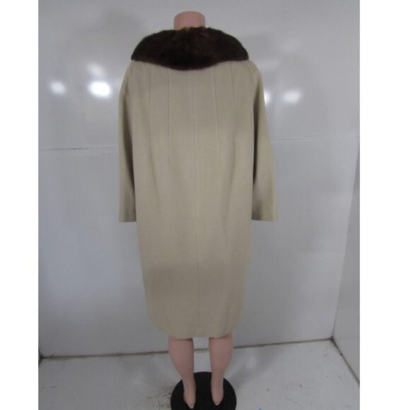 Vintage 100% Cashmere Coat Size Medium Mink Fur Collar MCM 60s 50s 3/4 Sleeves - Picture 2 of 13